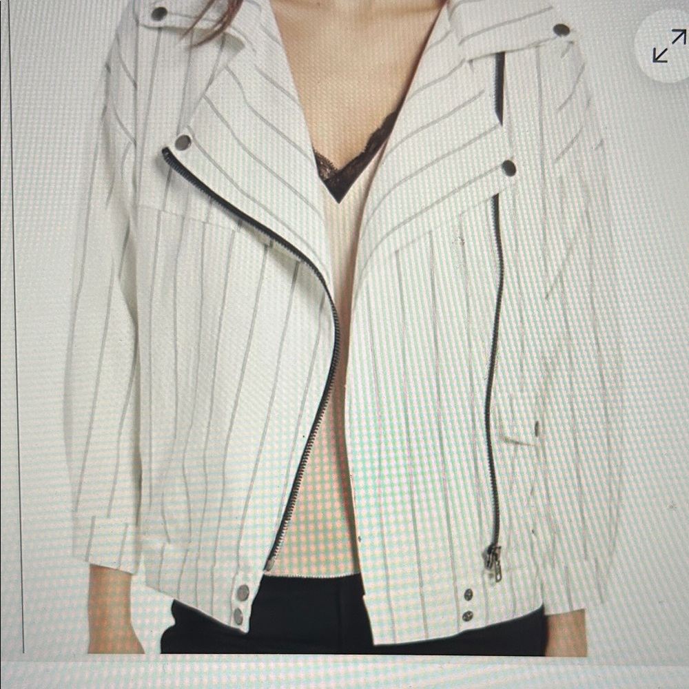 Line & Dot Striped White Bomber Jacket